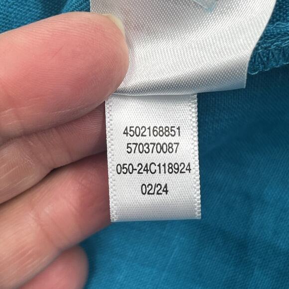 Chico's 100% Linen Embellished Cap Sleeve Dress Tiered Teal Green Midi Size 14 - Picture 9 of 12